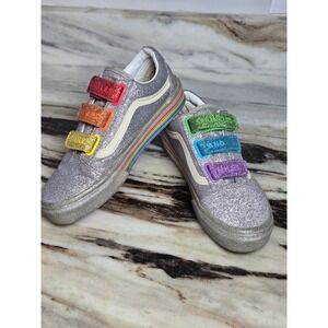 Vans Old Skool V Glitter Silver Rainbow Sprinkles and Smiles Sneakers Low W 7.5
